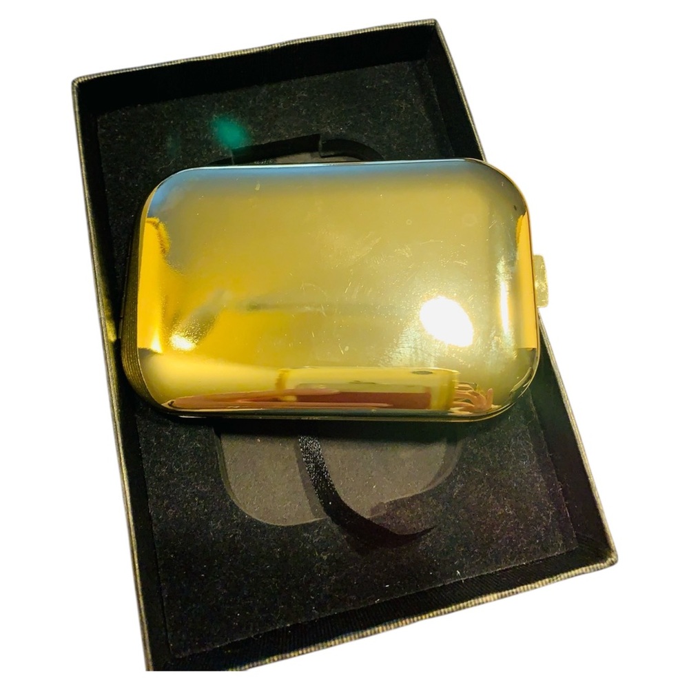 Mirror Compact Metal Enamel Cubist Art Gold, Pink, Blue Inlaid Gems - Picture 3 of 9